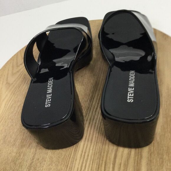 Steve Madden Womens Patent Platform Mule Sandals Block Heel Black US 7M - Picture 3 of 9